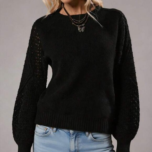 Solid Ribbed Knit Drop Shoulder Sweater,Ladies Spring/Fall Casual Long Sleeve Re - Picture 3 of 7